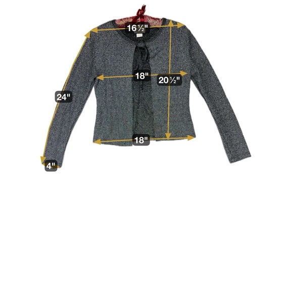 MKM Designs VTG Silver Metallic Tie Front Cardigan Y2K Indie Grunge M - Picture 16 of 16